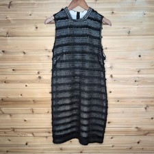 J.Crew Black Fringe Lace Eyelet Shift Dress Sleeveless G1532 Size 12