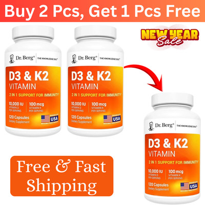 (3 Pack) Dr. Berg s Nutritionals 100mg Vitamin D3 K2 & Supplement - 120 Capsules