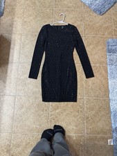 Windsor Black Rhinestone Long Sleeve Bodycon Dress – Size M