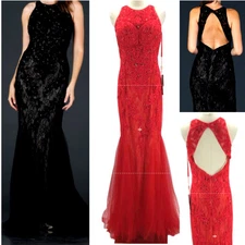 ASPEED M red lace mermaid beaded prom gala formal party maxi dress NWT B163