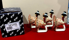 1990 Fitz & Floyd Pilgrims Progress Turkey Napkin Rings w Box Small Chips