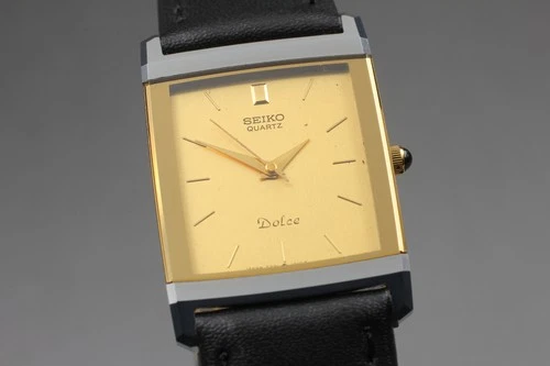 Vintage 1995 [N MINT] New Band SEIKO Dolce 7321-5730 Gold Mens Qz Watch JAPAN