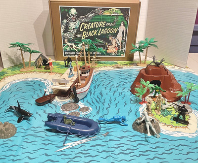 Creature from the Black Lagoon, play set with wooden Rita ship and decorated box