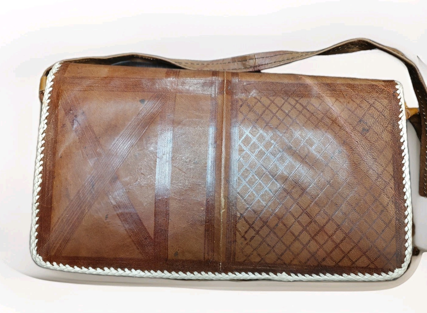 70's Handmade Leather Patchwork Clutch  African M… - image 11