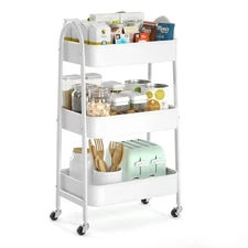 3 Tier Utility Rolling Cart Metal Storage with Handle and Lockable Wheels