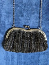 Victorian Style LITTLE BLACK PURSE Czek Crystal Faceted Beads HandMade Boutique