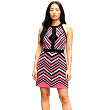 Bebe 2B Sequin Dress XS Pink Black White Cut Out Cocktail Party NEW