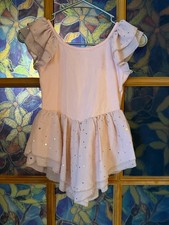Pink Girls Size 130 Ballet Gymnastics Leotard with Ruffle Skirt Metallic Stars