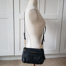 Marc Jacobs Crossbody Bag Black Pebbled Leather Pouch Zip Rectangle Mini Purse