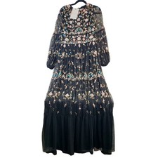 NEW Mac Duggal Black Embroidered Floral Long Sleeve Maxi Dress Womens Size 10