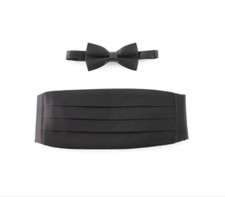 Michelsons of London BLACK Men's Bow Tie and Cummerbund Set, O/S