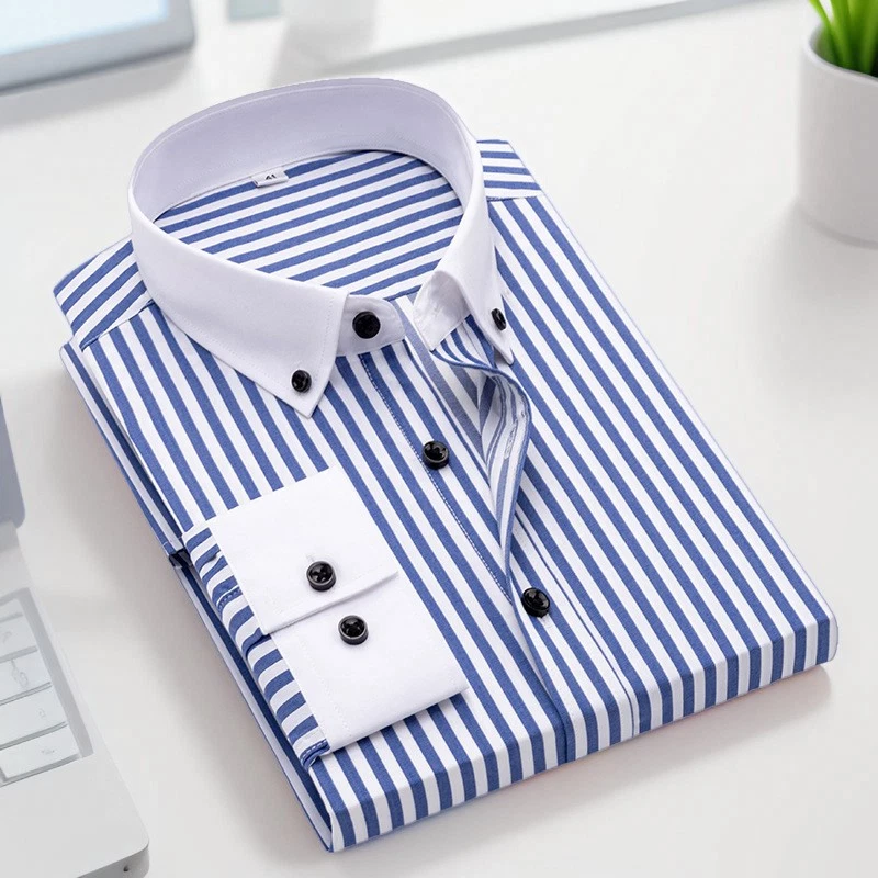 New Mens Dress Shirts The White Collar Luxury Business Striped Formal Shirts Top - Image 3 of 4