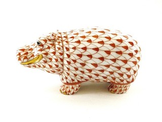 HANDBEMALTES HEREND NILPFERD ROST NETZ / GOLDAKZENTE REF 397/13