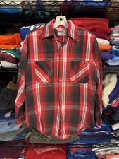 Vintage Montgomery Ward Shirt Mens Small Red Plaid Flannel Button Front 60s 70s