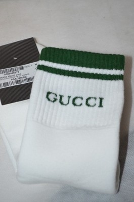 Mens GUCCI Interlocking Mid-Calf White Green Striped Socks Size M