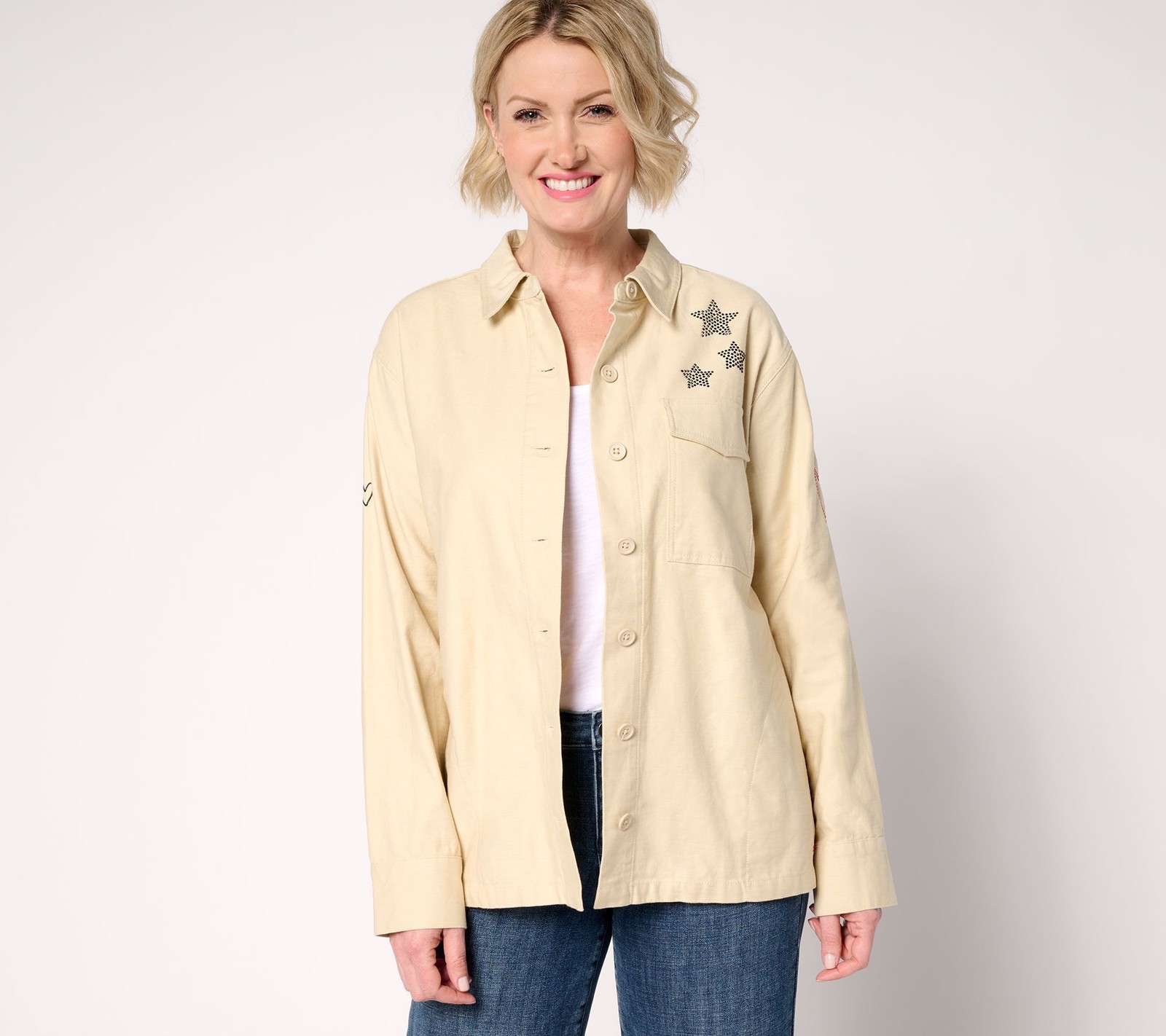 Peace Love World Women's Plus Sz Jacket 1X Unites Us Cotton Brown A639419