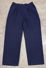 St John Collection Pants Sz. 10 Navy Blue Santana Knit Wool Wide Leg Pleated EUC