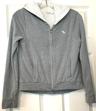Abercrombie Kids Sherpa Lined Full Zip Gray Hoodie Kids Youth Size XL Moose Logo