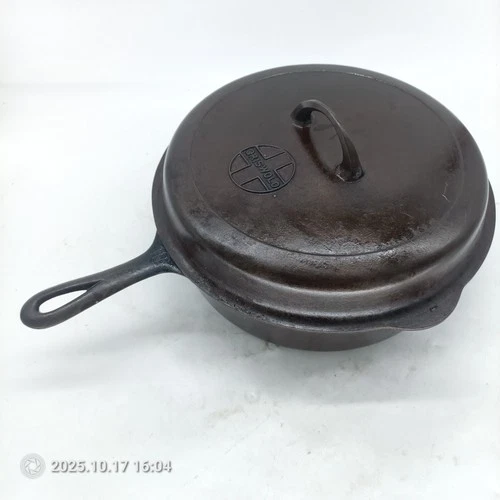 Griswold No.10 Large Block Logo Cast Iron Skillet 779 w/ 1100 Lid Erie PA RARE