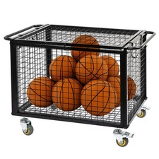 Metal Basketball Rolling Cart Sports Equipment Storage Wheel Basket Matte Bla...