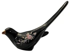 Vintage Fenton Glass Black Bird Hand Painted Floral Signed B Cumberledge EUC