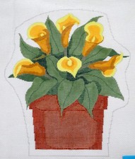 Lee Hand Painted Needlepoint Canvas "Yellow Calla Lilies in a Terracotta Pot"