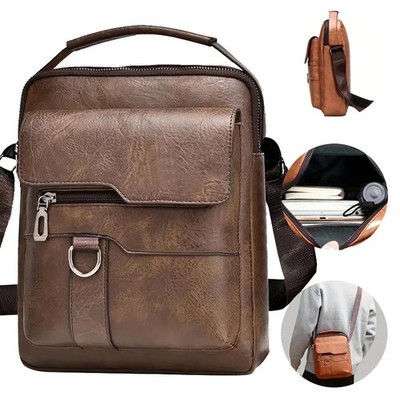 Herren PU Leder Crossbody Aktentasche Arbeit Freizeit Schultertasche mit Griff & Reißverschluss