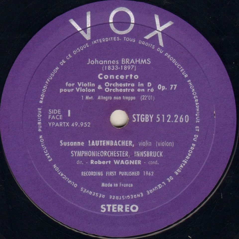 SUSANNE LAUTENBACHER, BRAHMS CONCERTO LP 1962 VOX 512.060 STEREO - Photo 3/3