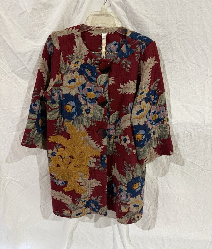 Uncle Frank Women’s Red Multicolor Floral Quilted Button Front Jacket M