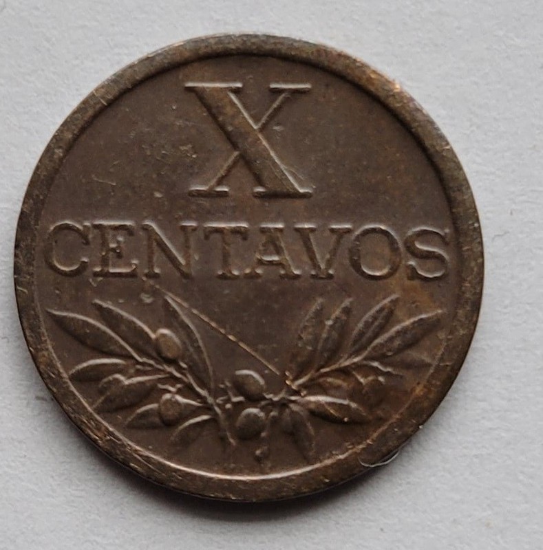 Portugal 1953. 10 Centavos. Cross. Olive branches, Roman numerals. KM# 583