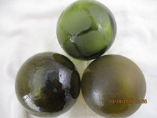 3 Authentic Vintage Brown/Olive/Amber, Alaska Beach Combed Glass Fishing Floats