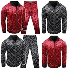 Velour Tracksuit Plush Designer Italian Jacket Sweatpant Mens 2-Piece Set Zip Up