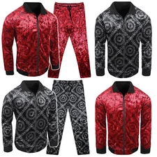 Velour Tracksuit Plush Designer Italian Jacket Sweatpant Mens 2-Piece Set Zip Up