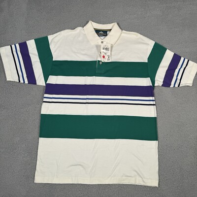 Jantzen Polo Shirt Mens Medium Vintage New With Tags Striped Short Sleeve 80s