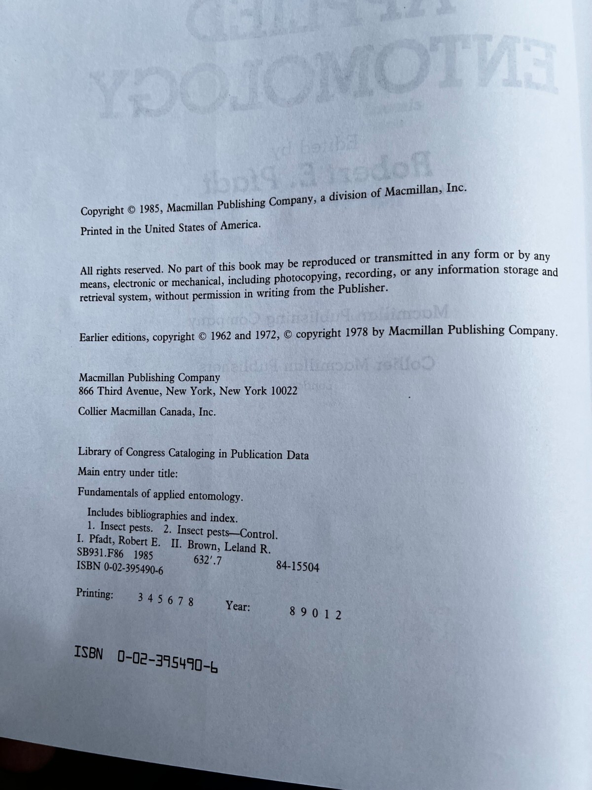 Fundamentals of Applied Entomology by Robert E. Pfadt (Hardcover)