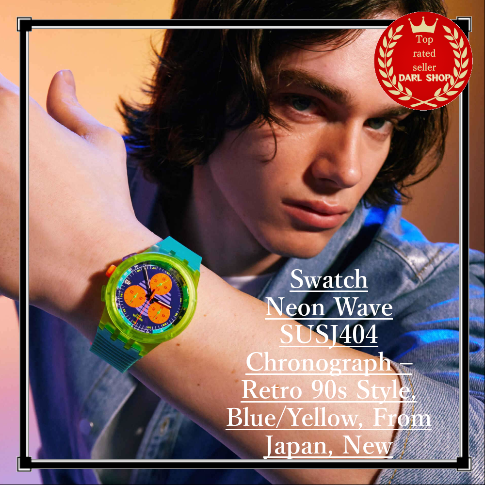 Swatch Neon Wave SUSJ404 Chronograph Retro 90s Blue Yellow Japan