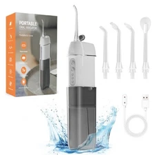 Cordless Water Dental Flosser Teeth Portable Oral Irrigator 3 Modes 4 Jet Tips