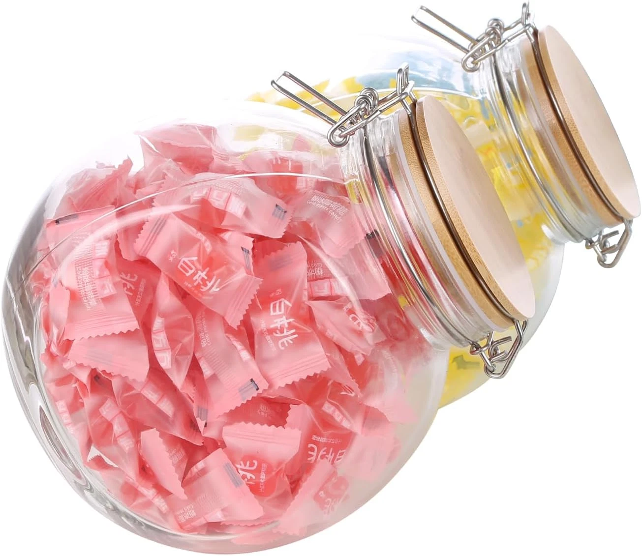 Airtight Glass Candy Jars with Bamboo Lids - 68oz, Set of 2