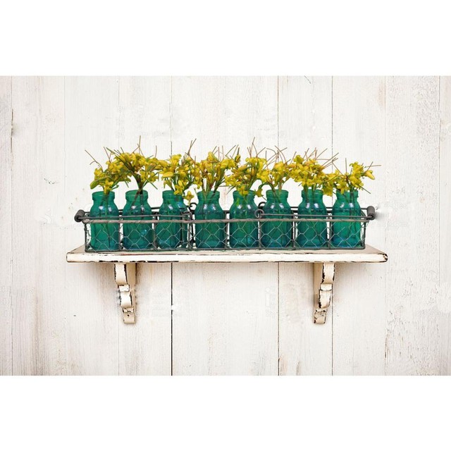 Blue Decorative Flower Planter Vases In Wire Basket Rack