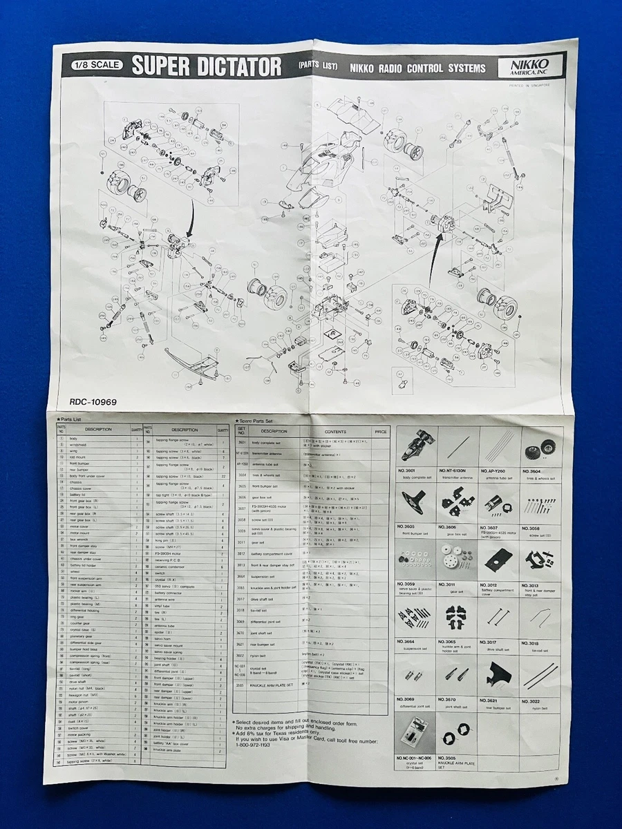 Nikko SUPER DICTATOR parts and assembly guide Super Rare RC car