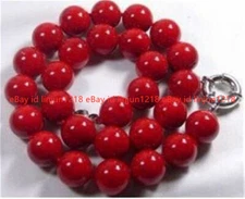 Natural 8/10/12mm Red Sea Red Coral Gems Round Beads Necklace 16-36"