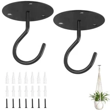  Ceiling Hooks for Hanging Plants, Metal Plant Hanger Bracket Wall 2 Black