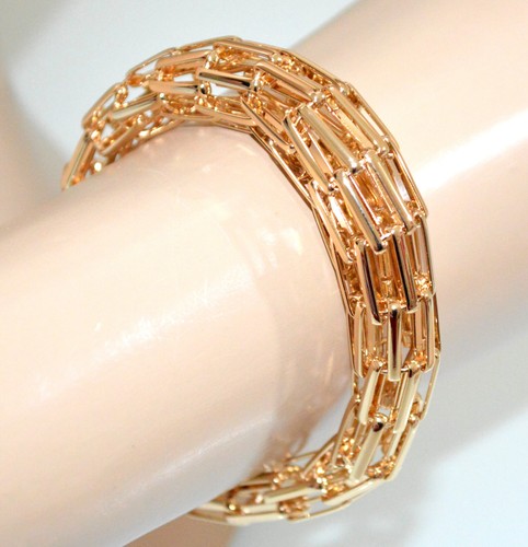 Bracciale donna oro dorato semi rigido maglia traforata catena elegante UG2 - Foto 3 di 4