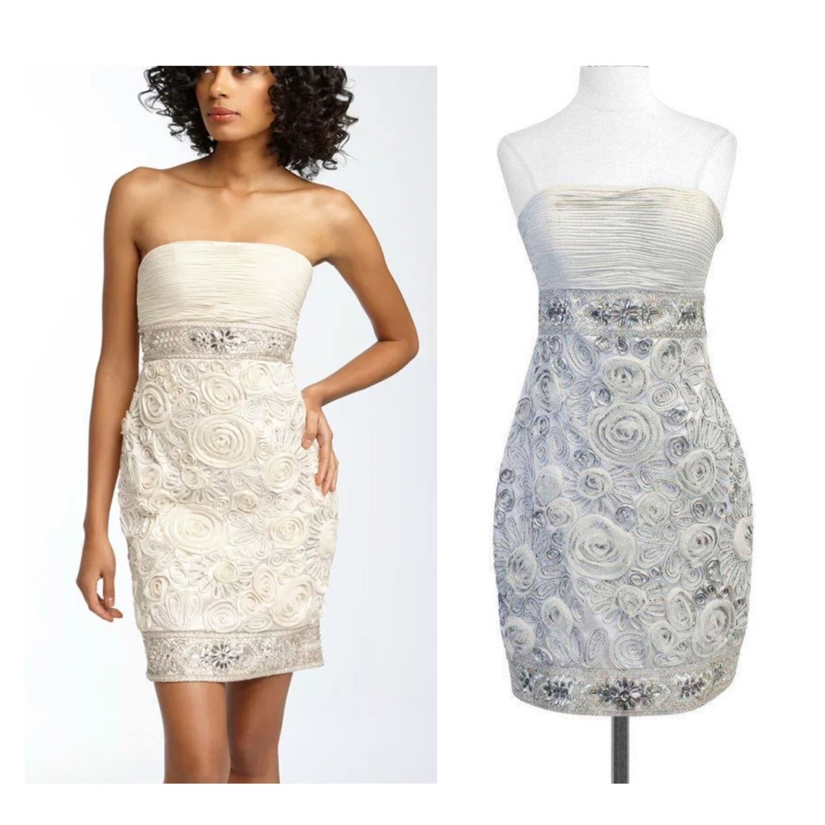 sue wong silver dress Sue Wong Grey Silk Beaded Dress