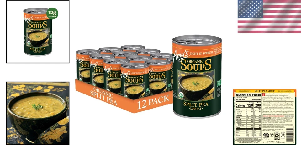 Sopa nutritiva de guisantes divididos - 12 latas, delicia baja en sodio y sin gluten Foto 2 de 4