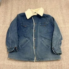 Vintage Wrangler Wrange Coat Mens Large Blue 1970s Sherpa Lined Western