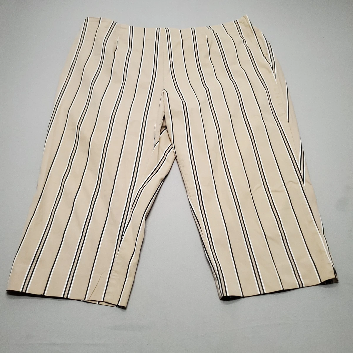 White stag Pants Womens Plus size 22W beige khaki Capri Stretch Pull On Striped