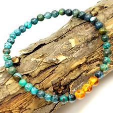 Blue Turquoise Bracelet Round Beads Amber Healing Gemstone Kingman Stretch