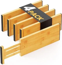SpaceAid Bamboo 4 Pack Dresser Drawer Dividers, 4 Pack, 12-17.5 in, NATURAL 