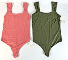 Lot of 2 - Aerie Smoothez High Neck Bodysuits - Pink/Shimmery Sage -Medium - NWT